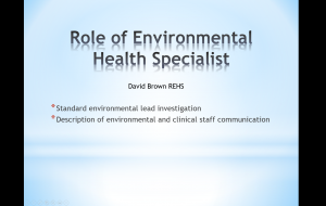 First slide of Role of Environmental Health Specialist presentation